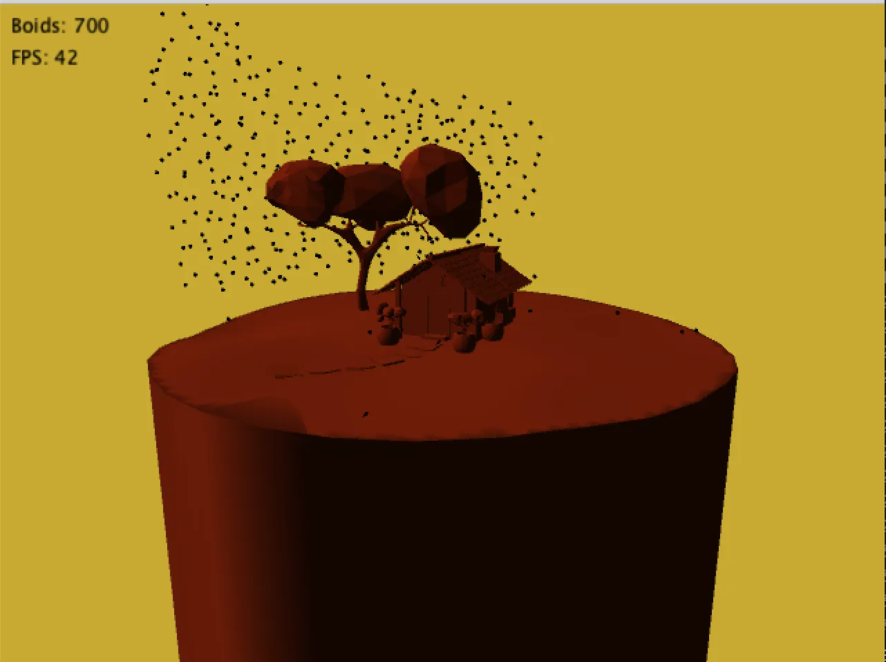 Boids flocking simulation running at 42 FPS